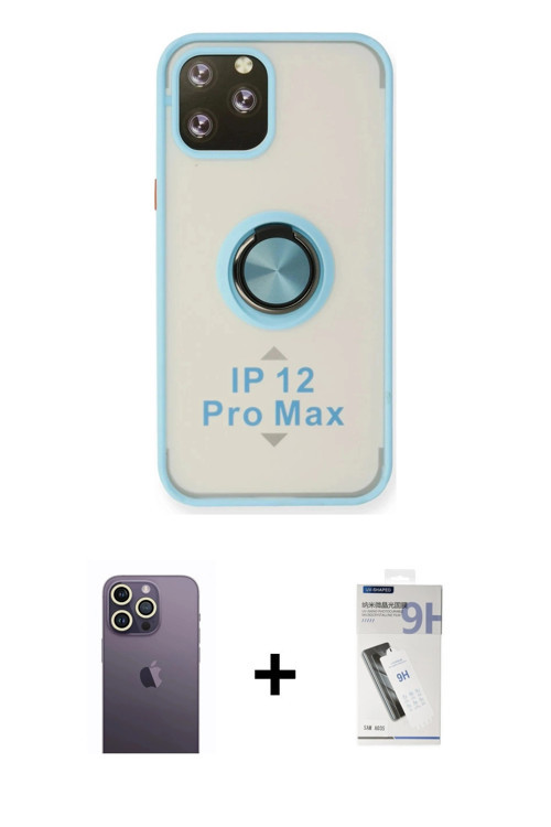 iPhone 12 Pro Max Kılıf Yörünge Çizgi - Şeffaf Uv Polymer Nano Ekran Koruyucu + Beyaz Neon Fosf