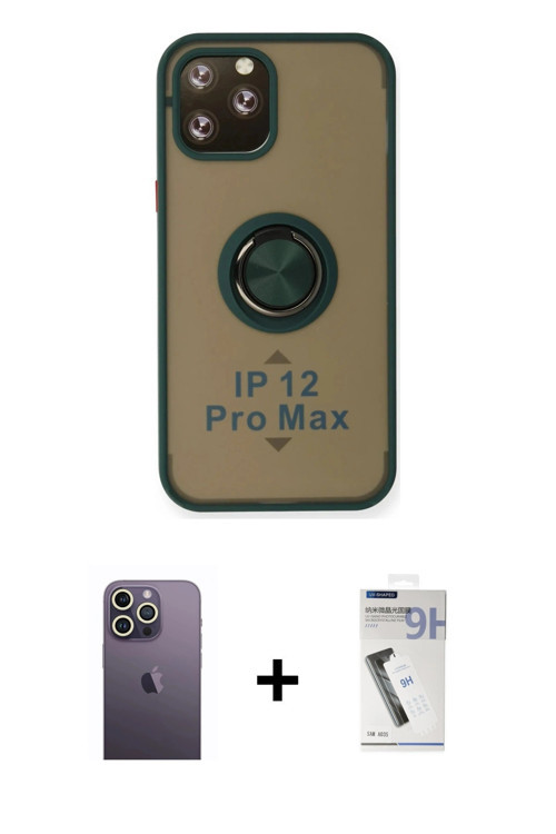 iPhone 12 Pro Max Kılıf Yörünge Çizgi - Şeffaf Uv Polymer Nano Ekran Koruyucu + Beyaz Neon Fosf