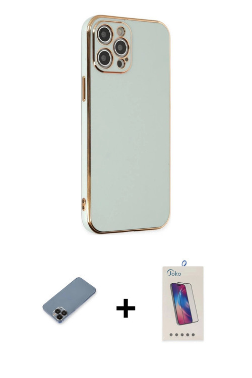 iPhone 12 Pro Max Kılıf Yankı Serisi - Siyah Joko 5D Cam + Siyah Metal Kamera Lens Koruma Cam