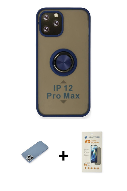 iPhone 12 Pro Max Kılıf Yörünge Çizgi - Siyah 6D Mat Seramik Hayalet Nano Ekran Koruyucu + Gümü