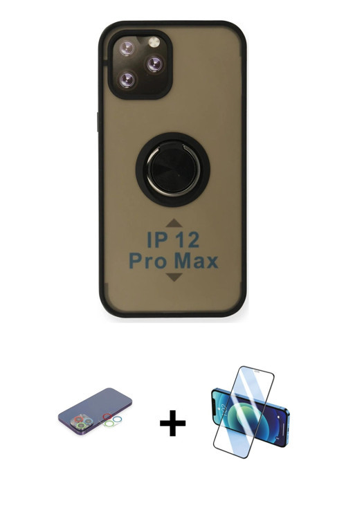 iPhone 12 Pro Max Kılıf Yörünge Çizgi - Siyah 3D Antistatik Seramik Nano Ekran Koruyucu + Mavi