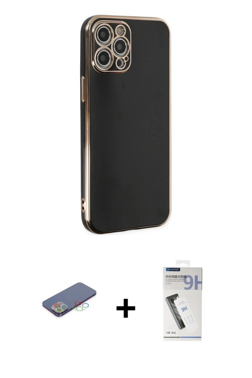 iPhone 12 Pro Max Kılıf Yankı Serisi - Şeffaf Uv Polymer Nano Ekran Koruyucu + Mavi Renkli Kame