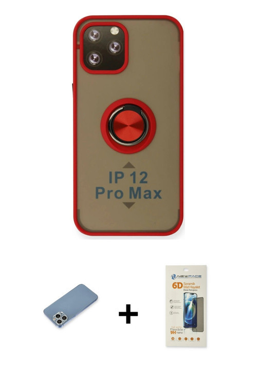iPhone 12 Pro Max Kılıf Yörünge Çizgi - Siyah 6D Mat Seramik Hayalet Nano Ekran Koruyucu + Gümü