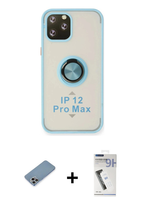 iPhone 12 Pro Max Kılıf Yörünge Çizgi - Şeffaf Uv Polymer Nano Ekran Koruyucu + Gökkuşağı Shine