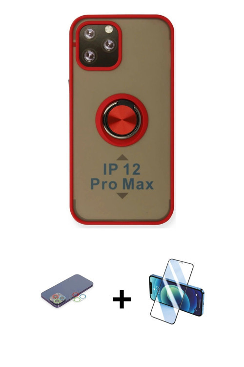 iPhone 12 Pro Max Kılıf Yörünge Çizgi - Siyah 3D Antistatik Seramik Nano Ekran Koruyucu + Mavi
