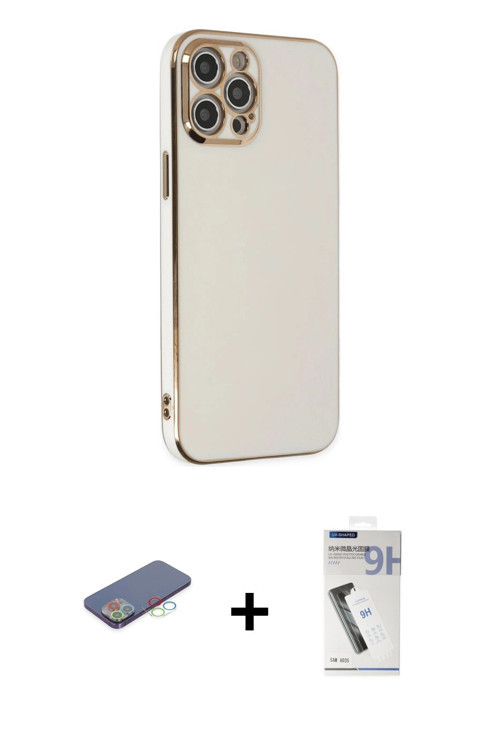 iPhone 12 Pro Max Kılıf Yankı Serisi - Şeffaf Uv Polymer Nano Ekran Koruyucu + Mavi Renkli Kame
