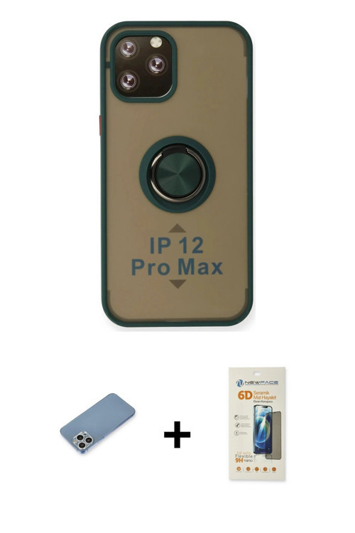 iPhone 12 Pro Max Kılıf Yörünge Çizgi - Siyah 6D Mat Seramik Hayalet Nano Ekran Koruyucu + Gümü