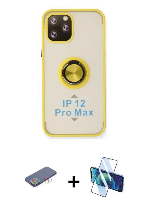 iPhone 12 Pro Max Kılıf Yörünge Çizgi - Siyah 3D Antistatik Seramik Nano Ekran Koruyucu + Mavi