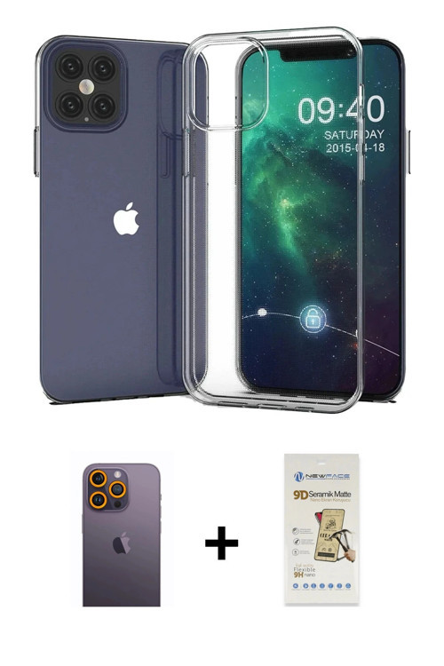 iPhone 12 Pro Max Kılıf Zirve Doku - Siyah Mat Seramik Nano Ekran Koruyucu + Sarı Neon Fosforlu