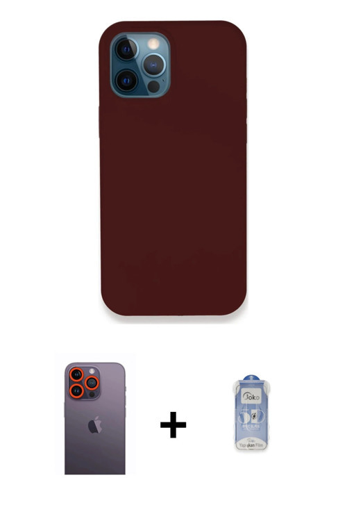 iPhone 12 Pro Max Kılıf Zirve Modern Özel Seri - Siyah Joko Magic 5D Cam + Turuncu Neon Fosforl