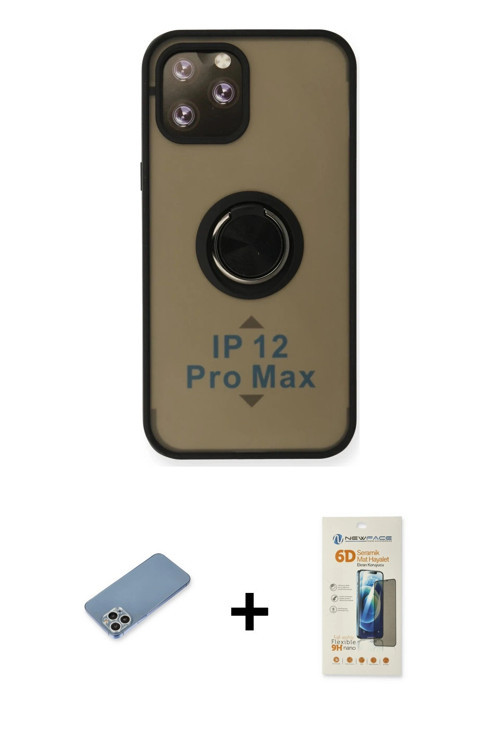 iPhone 12 Pro Max Kılıf Yörünge Çizgi - Siyah 6D Mat Seramik Hayalet Nano Ekran Koruyucu + Gümü