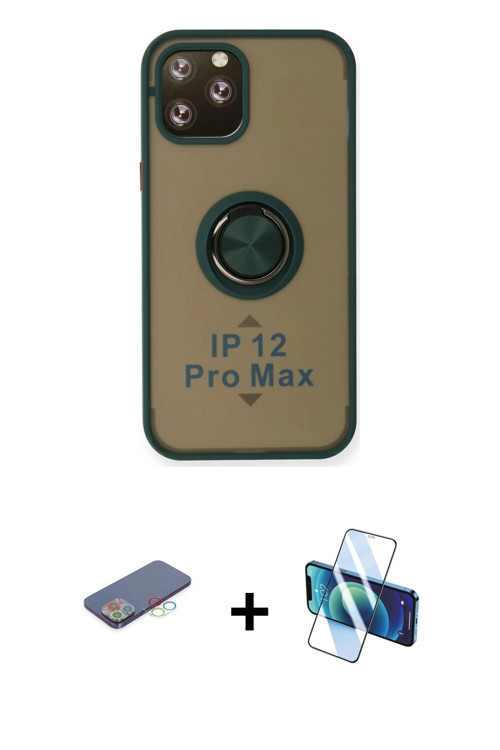 iPhone 12 Pro Max Kılıf Yörünge Çizgi - Siyah 3D Antistatik Seramik Nano Ekran Koruyucu + Mavi