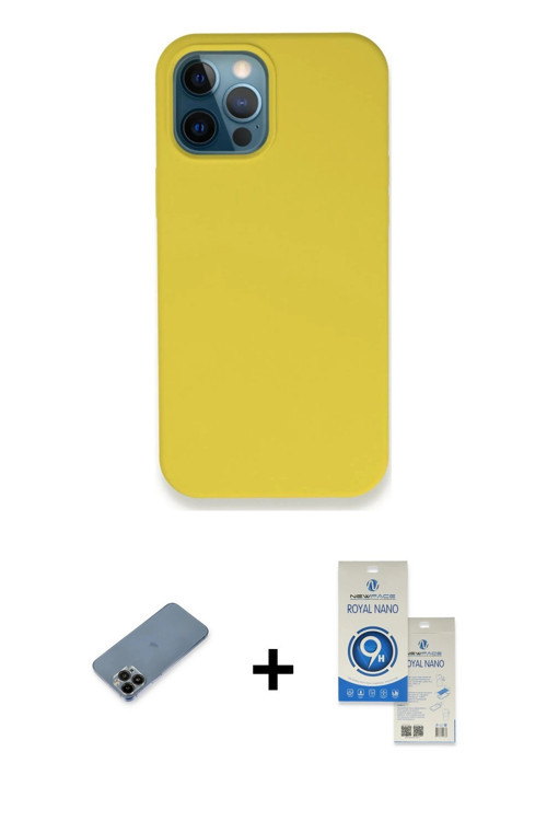 iPhone 12 Pro Max Kılıf Zirve Modern Özel Seri - Şeffaf Royal Nano Ekran Koruyucu + Siyah Shine