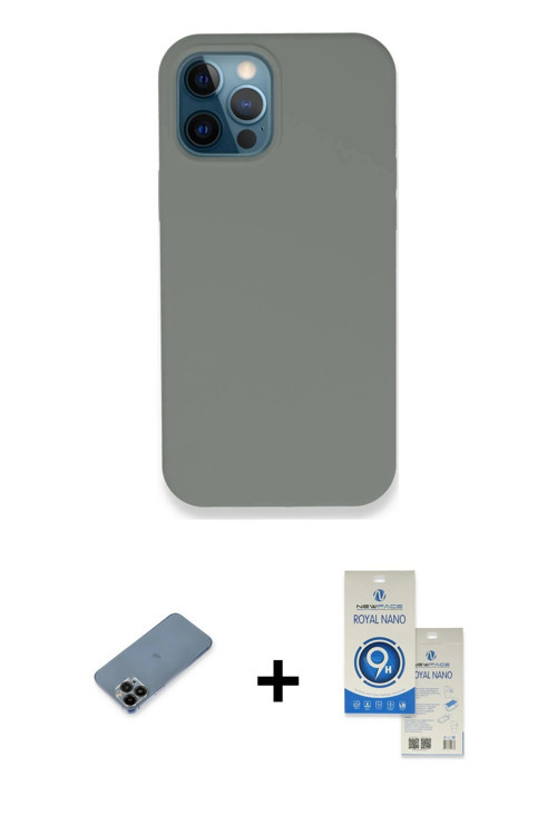iPhone 12 Pro Max Kılıf Zirve Modern Özel Seri - Şeffaf Royal Nano Ekran Koruyucu + Siyah Shine