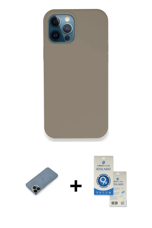 iPhone 12 Pro Max Kılıf Zirve Modern Özel Seri - Şeffaf Royal Nano Ekran Koruyucu + Siyah Shine