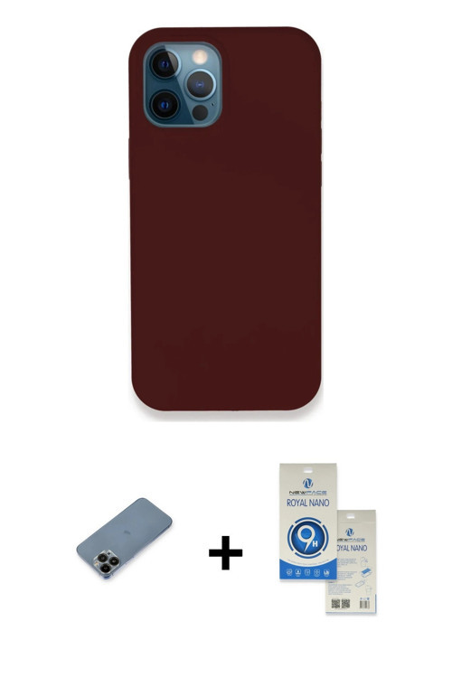 iPhone 12 Pro Max Kılıf Zirve Modern Özel Seri - Şeffaf Royal Nano Ekran Koruyucu + Siyah Shine