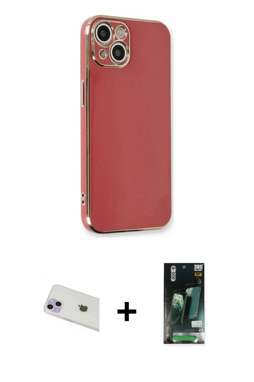 iPhone 13 Kılıf Yankı Serisi - Şeffaf 360 Full Body Arka Koruyucu + Mor Rainbow Kamera Lens Kor