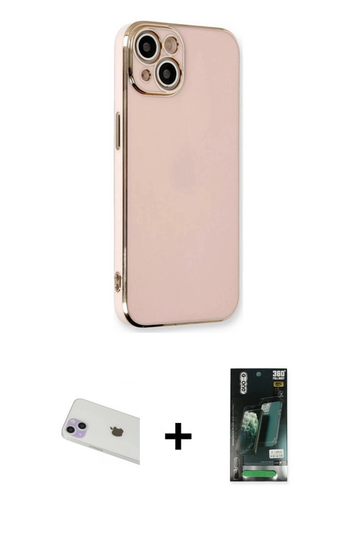 iPhone 13 Kılıf Yankı Serisi - Şeffaf 360 Full Body Arka Koruyucu + Mor Rainbow Kamera Lens Kor