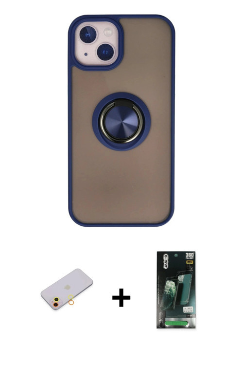 ieg™ iPhone 13 Kılıf Yörünge Çizgi - Şeffaf 360 Full Body Arka Koruyucu + Sarı Renkli Kamera Lens Ko