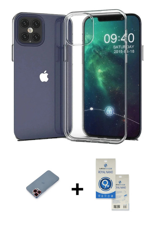 ieg™ iPhone 12 Pro Max Kılıf Zirve Doku - Şeffaf Royal Nano Ekran Koruyucu + Kırmızı Metal Kamera Le