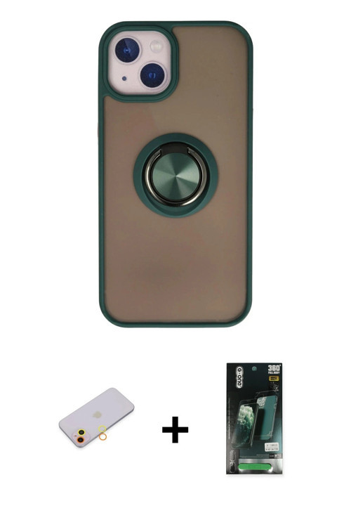 ieg™ iPhone 13 Kılıf Yörünge Çizgi - Şeffaf 360 Full Body Arka Koruyucu + Sarı Renkli Kamera Lens Ko