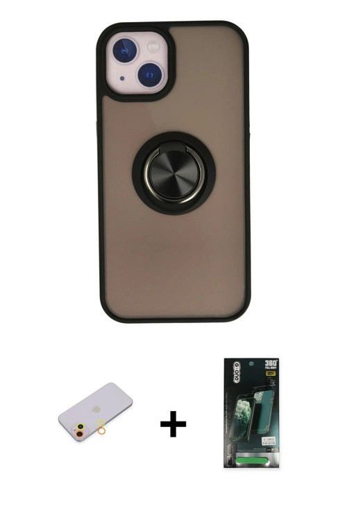 ieg™ iPhone 13 Kılıf Yörünge Çizgi - Şeffaf 360 Full Body Arka Koruyucu + Sarı Renkli Kamera Lens Ko