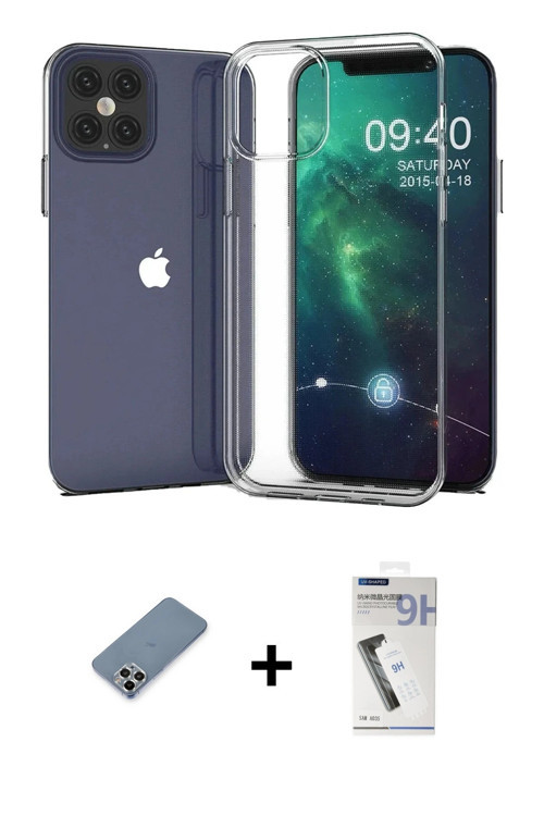 ieg™ iPhone 12 Pro Max Kılıf Zirve Doku - Şeffaf Uv Polymer Nano Ekran Koruyucu + Gümüş Metal Kamera