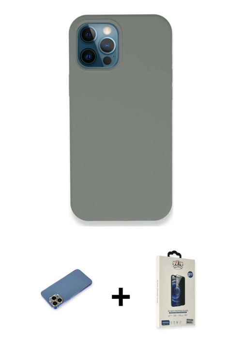 iPhone 12 Pro Max Kılıf Zirve Modern Özel Seri - Siyah Bilvis Hayalet Cam Ekran Koruyucu + Gold