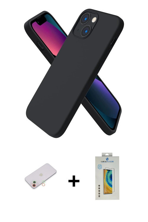 ieg™ iPhone 13 Mini Kılıf Kozmos Yansıma Özel Seri - Siyah Polymer Nano Ekran Koruyucu + Yeşil Renkl