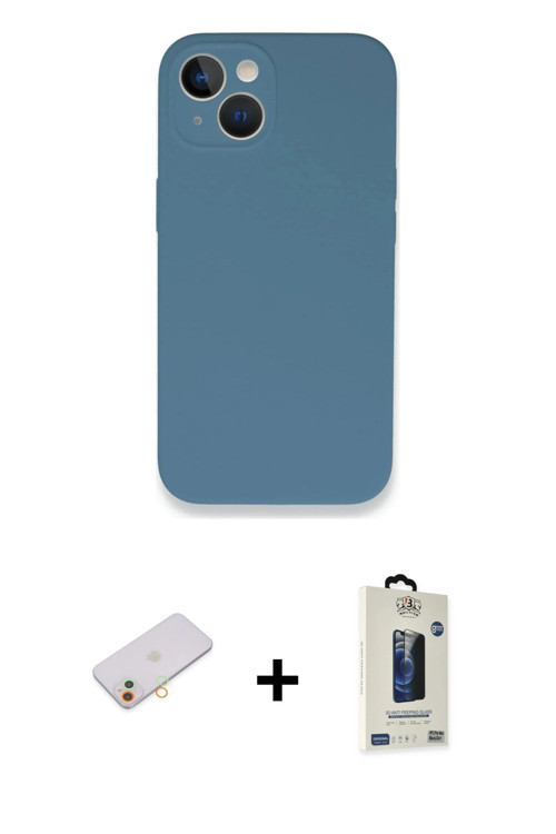 iPhone 13 Mini Kılıf Zirve Modern Özel Seri - Siyah Bilvis Hayalet Cam Ekran Koruyucu + Turuncu