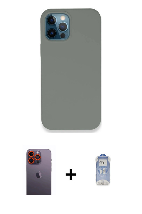 iPhone 12 Pro Max Kılıf Zirve Modern Özel Seri - Siyah Joko Magic 5D Cam + Turuncu Neon Fosforl