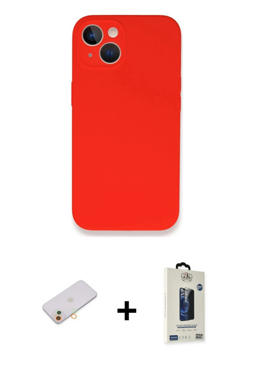 iPhone 13 Mini Kılıf Zirve Modern Özel Seri - Siyah Bilvis Hayalet Cam Ekran Koruyucu + Turuncu