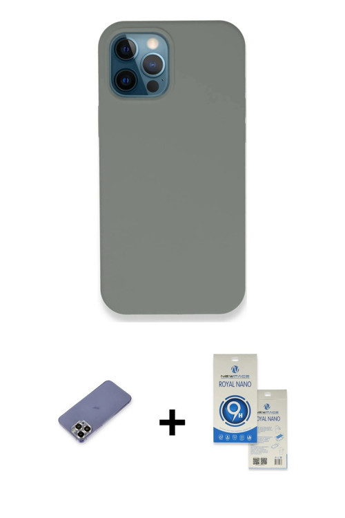 iPhone 12 Pro Max Kılıf Zirve Modern Özel Seri - Şeffaf Royal Nano Ekran Koruyucu + Gold Metal