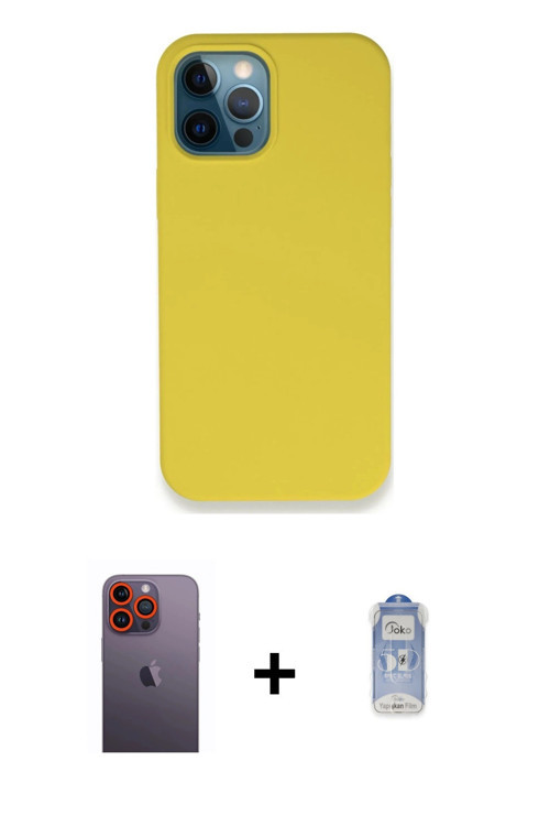 iPhone 12 Pro Max Kılıf Zirve Modern Özel Seri - Siyah Joko Magic 5D Cam + Turuncu Neon Fosforl