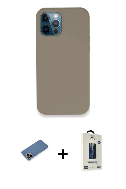 iPhone 12 Pro Max Kılıf Zirve Modern Özel Seri - Siyah Bilvis Hayalet Cam Ekran Koruyucu + Gold