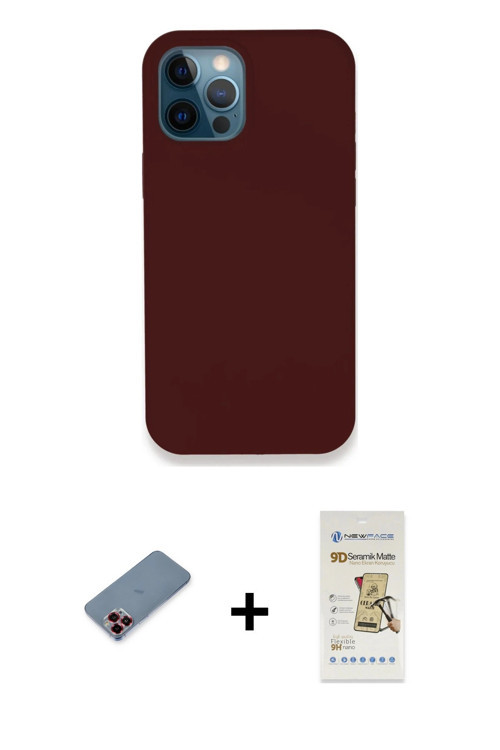 iPhone 12 Pro Max Kılıf Zirve Modern Özel Seri - Siyah Mat Seramik Nano Ekran Koruyucu + Kırmız