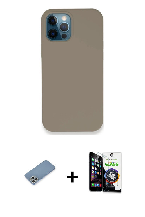 iPhone 12 Pro Max Kılıf Zirve Modern Özel Seri - Şeffaf Temperli Cam Ekran Koruyucu + Gümüş Shi