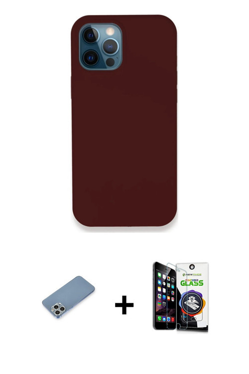 iPhone 12 Pro Max Kılıf Zirve Modern Özel Seri - Şeffaf Temperli Cam Ekran Koruyucu + Gümüş Shi