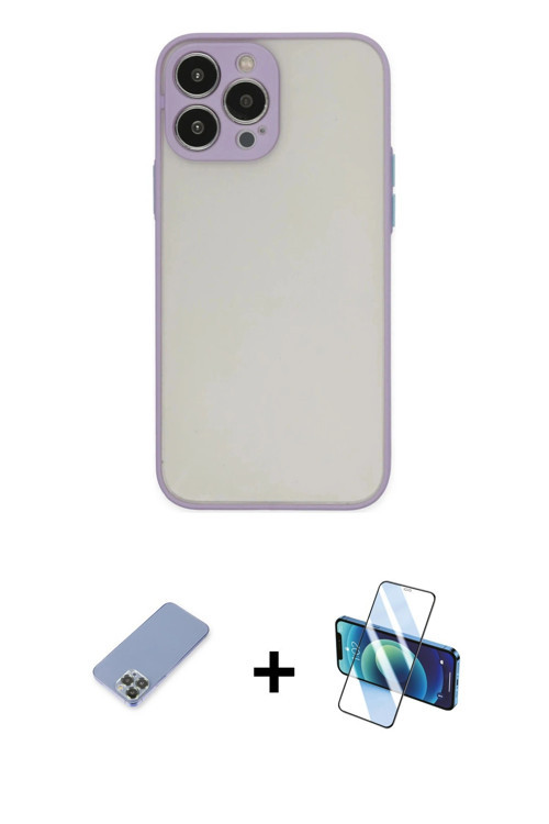 iPhone 13 Pro Kılıf Ahenk Çizgi Serisi - Siyah 3D Antistatik Seramik Nano Ekran Koruyucu + Koyu