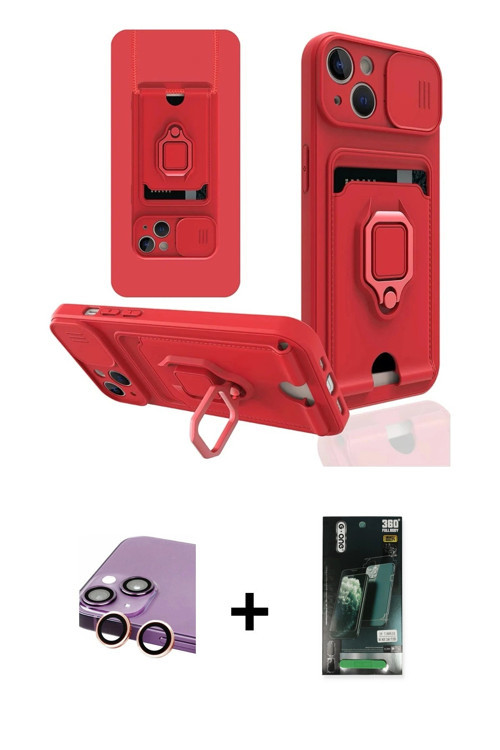 iPhone 13 Kılıf Vadi Form Prime - Şeffaf 360 Full Body Arka Koruyucu + Pembe Raze Metal Kamera