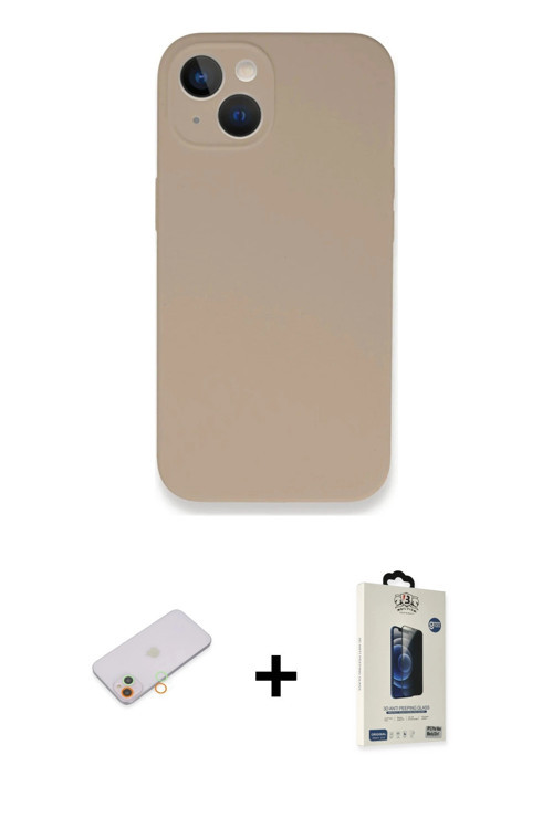 iPhone 13 Mini Kılıf Zirve Modern Özel Seri - Siyah Bilvis Hayalet Cam Ekran Koruyucu + Turuncu