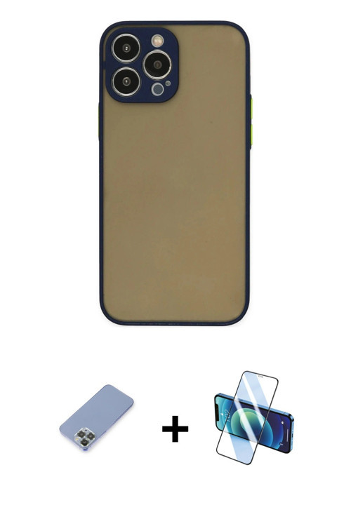 iPhone 13 Pro Kılıf Ahenk Çizgi Serisi - Siyah 3D Antistatik Seramik Nano Ekran Koruyucu + Koyu