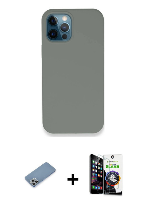 iPhone 12 Pro Max Kılıf Zirve Modern Özel Seri - Şeffaf Temperli Cam Ekran Koruyucu + Gümüş Shi