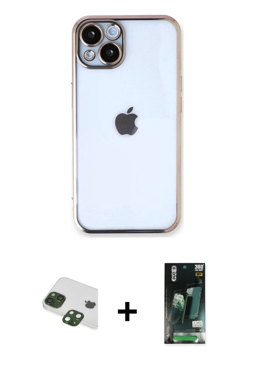 iPhone 13 Kılıf Vadi Minimal - Şeffaf 360 Full Body Arka Koruyucu + Yeşil Pers Alüminyum Kamera