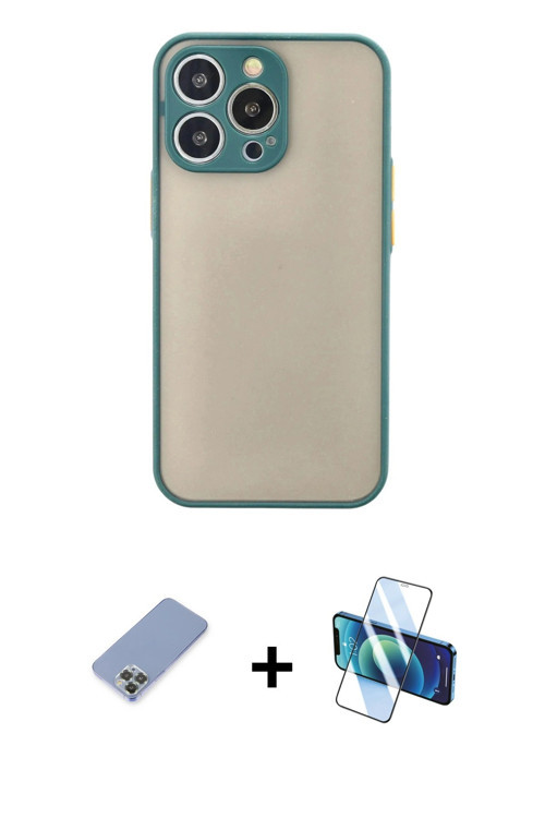 iPhone 13 Pro Kılıf Ahenk Çizgi Serisi - Siyah 3D Antistatik Seramik Nano Ekran Koruyucu + Koyu