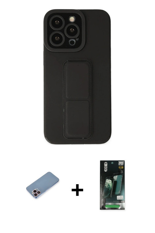 iPhone 13 Pro Kılıf Çekirdek Yansıma - Şeffaf 360 Full Body Arka Koruyucu + Pembe Shine Kamera