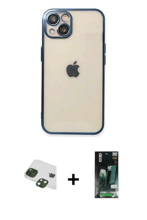 iPhone 13 Kılıf Vadi Minimal - Şeffaf 360 Full Body Arka Koruyucu + Yeşil Pers Alüminyum Kamera