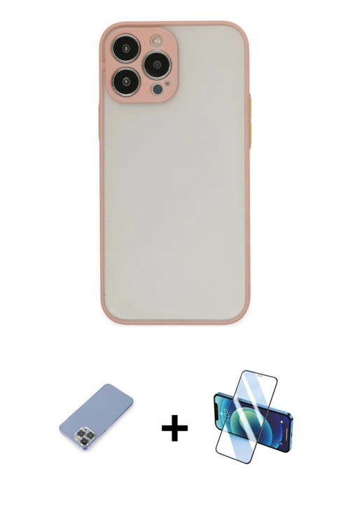 iPhone 13 Pro Kılıf Ahenk Çizgi Serisi - Siyah 3D Antistatik Seramik Nano Ekran Koruyucu + Koyu