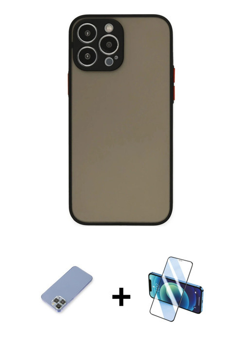 iPhone 13 Pro Kılıf Ahenk Çizgi Serisi - Siyah 3D Antistatik Seramik Nano Ekran Koruyucu + Koyu