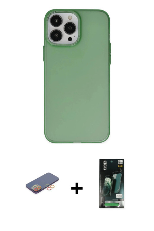 iPhone 13 Pro Kılıf Ahenk Çizgi Prime - Şeffaf 360 Full Body Arka Koruyucu + Turuncu Renkli Kam